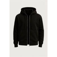 İçi Peluş Üç İplik Kumaş Oversize Fermuarlı Kapüşonlu Sweatshirt- Siyah