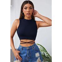 Kadın Lacivert Çapraz Bağlamalı Crop Top Büstiyer