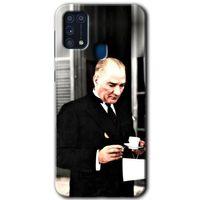 Galaxy M31 Kılıf HD Desen Baskılı Arka Kapak - Atatürk Türk Kahvesi + Kırılmaz Cam