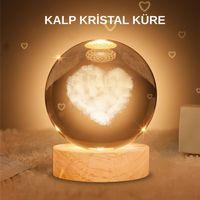 Kalpli Işıklı Cam Küre Ahşap Standlı Dekoratif Gece Lambası