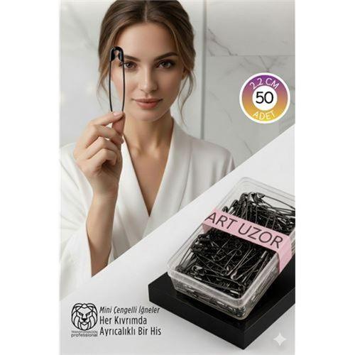 Siyah Mini Çengelli İğne Seti 50 Adet - 2.2 cm Paslanmaz Metal Tasarım, Hobi ve Terzi Aksesuarı 722936