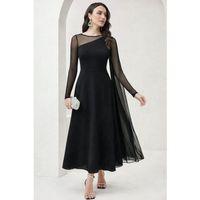 Kadın Uzun Kollu Yarı Balıkçı Yaka Tül Detaylı Uzun Sandy Elbise