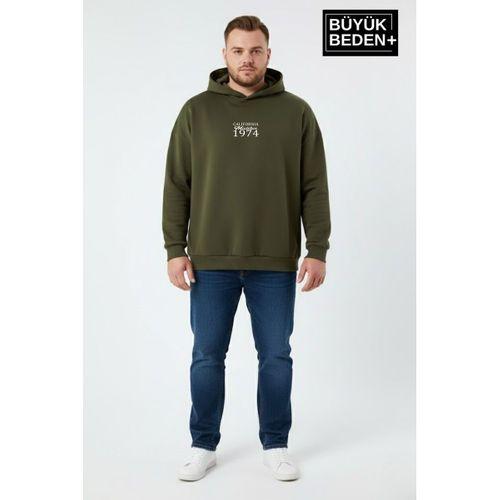 Erkek Büyük Beden California 1974 Baskılı Kapüşonlu Sweatshirt -Rahat Kalıp SPR26BSW965