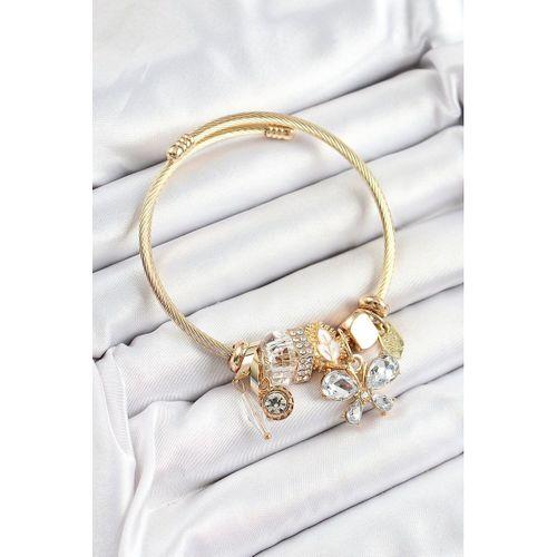 316L Çelik Beyaz Zirkon Taşlı Kelebek Model Gold Renk Charm Bileklik