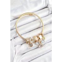 316L Çelik Beyaz Zirkon Taşlı Kelebek Model Gold Renk Charm Bileklik