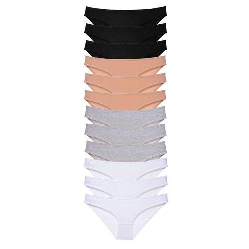 12 Adet Süper Eko Set Likralı Kadın Slip Külot Siyah Ten Gri Beyaz