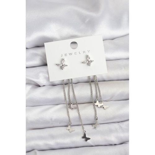 Kelebek Model Gümüş Renk Pirinç Sallantılı Kadın Küpe