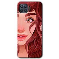 MRCİLETİSİM Oppo Reno 4 Lite Kılıf Baskılı Kapak - Kızıl Kız + 5D Tam Kaplayan Cam
