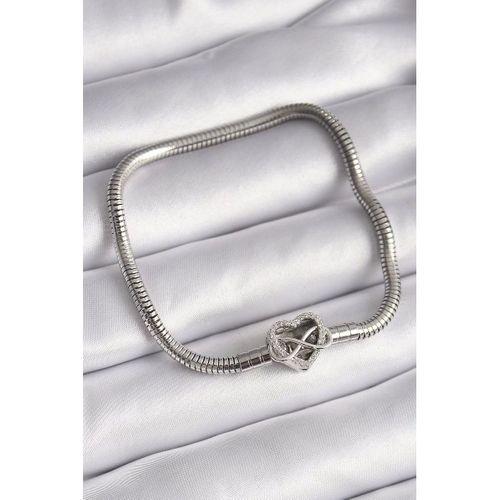 pilelistore 316L Çelik Gümüş Renk Zirkon Taşlı Sonsuzluk Kalp Charm Model Kadın Bileklik - TJ-BB6472