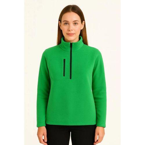 Polar Kazak – Dik Yaka, Yarım Fermuarlı, Fermuarlı Göğüs Cepli, Siyah Biyeli, Kışlık Rahat Regular Fit Günlük Model - Yeşil