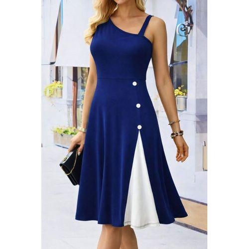 Kadın Tek Omuzu şerit Detaylı Kolsuz Yandan Düğme Detaylı Janjan Krep Elbise