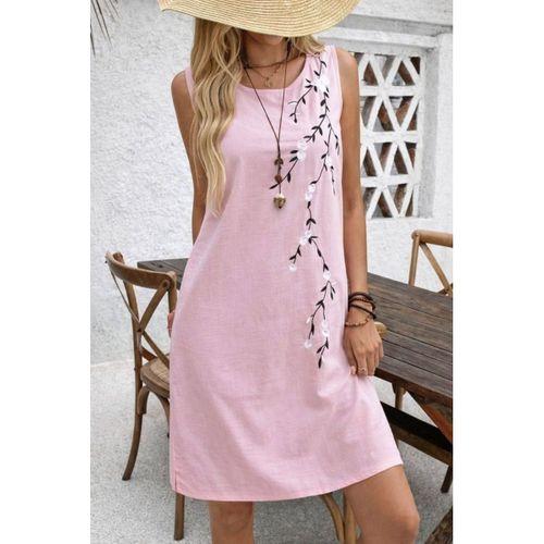 Kadın Askılı Yuvarlak Yakalı çiçek Desenli Kısa Elbise