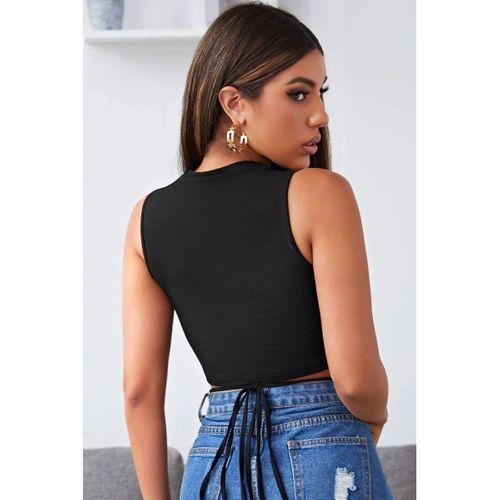 Kadın Siyah Çapraz Bağlamalı Crop Top Büstiyer
