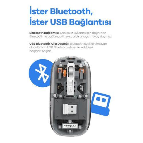 Bluetooth Usb Çift Modlu Sessiz Mouse, Şeffaf Mıknatıslı Kapaklı, Type-c Şarjlı, Dpı Ayarlı, Kablosuz 10m Çekim Mesafeli, Masaüstü Kısayol Tuşlu, Taşınabilir Şarjlı Mouse Turuncu