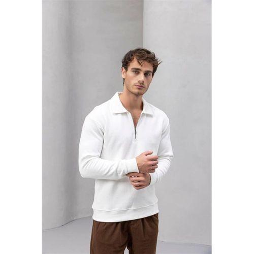 Eric Relax Fit Yarım Fermuar Polo Yaka Selanik Sweatshirt Ekru - Roy Kadife Kumaş Pantolon Kahve