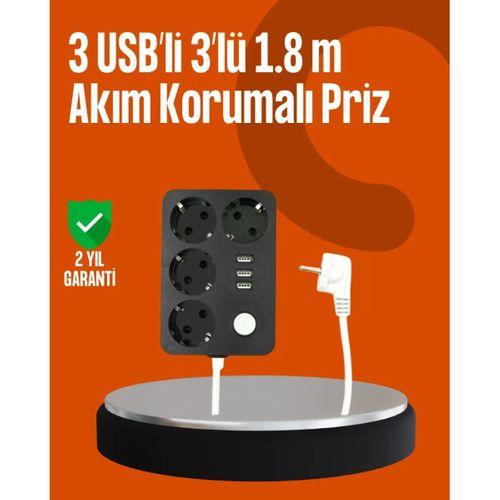 Akım Korumalı 3 Usb Portlu 4’lü Priz 4.1a Hızlı Şarj