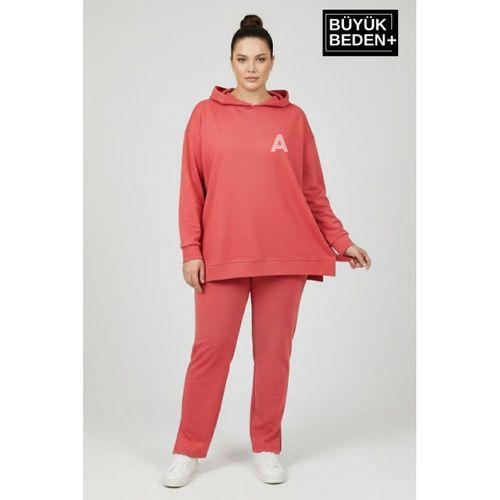 Büyük Beden Kapşonlu A Baskılı Tunik ince Sweatshırt  SPR26BTK991-3
