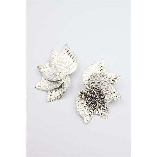 Metal Yaprak Küpe - Gümüş