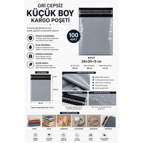 Gri Cepsiz Küçük Boy Kargo Poşeti 24x30+5 Cm 100 Adet