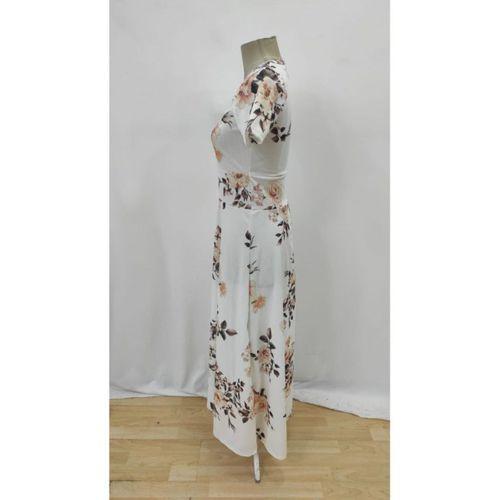 Kadın Kısa Kollu Bisiklet Yaka Puantiyeli Maksi örme Krep Elbise