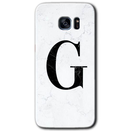 MRCİLETİSİM MRCİLETİSİM Samsung Galaxy S7 Edge Kılıf HD Desen Baskı Arka Kapak + Temperli Cam - Beyaz Mermer Desenli G Harf