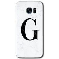 MRCİLETİSİM MRCİLETİSİM Samsung Galaxy S7 Edge Kılıf HD Desen Baskı Arka Kapak + Temperli Cam - Beyaz Mermer Desenli G Harf