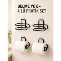 Siyah 4 Adet Metal Tuvalet Kağıdı Tutucu Kendinden Yapışkanlı Delmeden Montaj Banyo Askısı
