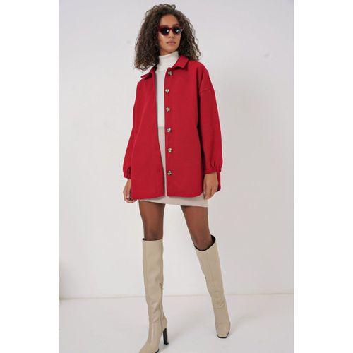 0674 Cepli Oversize Gömlek - Kırmızı