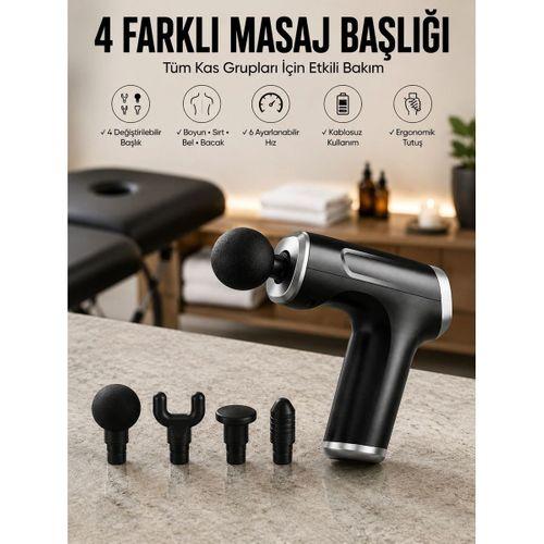 Masaj Tabancası 4 Başlıklı Kas Ve Vücut Ağrıları İçin Darbeli