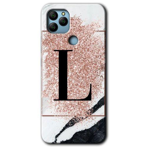 MRCİLETİSİM General Mobile GM 21 Kılıf HD Desen Baskılı Arka Kapak + Temperli Cam - Pembe Mermer Desenli L Harfi