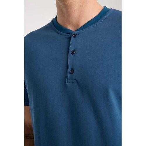 Erkek İndigo Düğmeli Yaka Kısa Kol Pijama Takımı