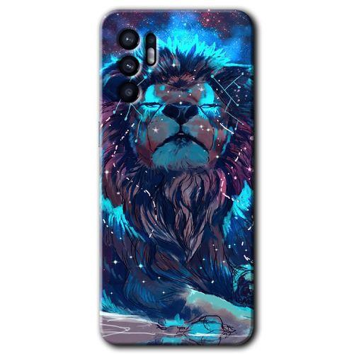 OPPO Oppo Reno 6 Kılıf HD Desen Baskılı Arka Kapak + Temperli Cam - Neon Aslan