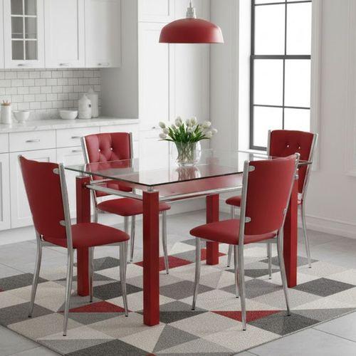 Dockers Kapitoneli Cam Mutfak Masa Takımı (Deri) - Kırmızı