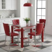 Dockers Kapitoneli Cam Mutfak Masa Takımı (Deri) - Kırmızı