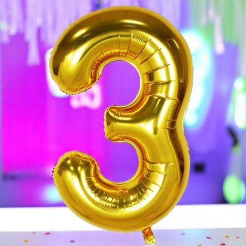 GOLD 3 RAKAM FOLYO BALON UÇAN BALONA HELYUM GAZINA UYGUN YÜKSEK KALİTE 1 METRE GOLD 3 RAKAM BALON