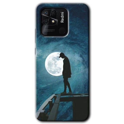 MRCİLETİSİM Xiaomi Redmi 10C Kılıf HD Desen Baskılı Arka Kapak + Temperli Cam - Dolunay Yalnızlık