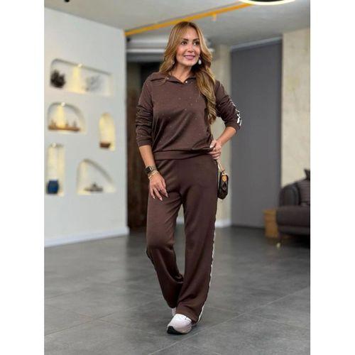 Kadın Uzun Kollu Yakalı şerit Detaylı Viskon Iki Iplik Bluz Ve Pantolon Ikili Takım