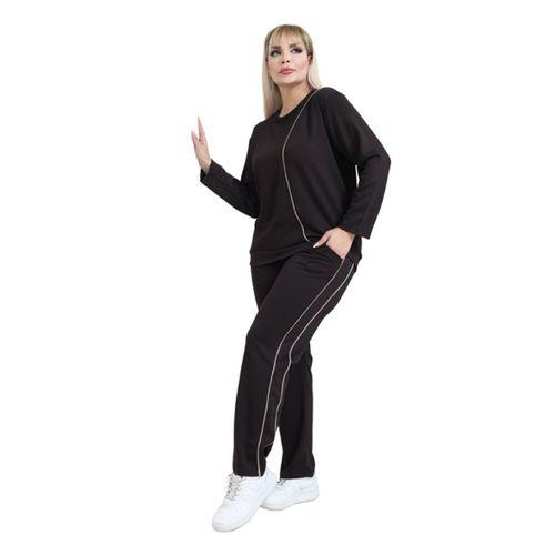 Melsay Butik Siyah Ekru Çizgi Detay Modal Büyük Beden Kadın Eşofman Takımı