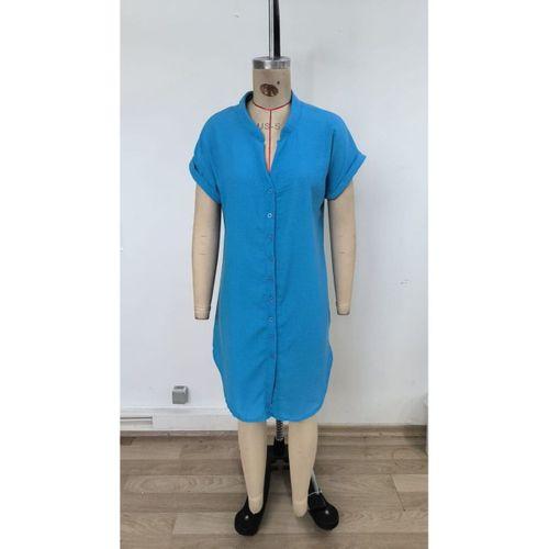 Kadın Kısa Kollu önden Düğmeli Ithal Keten Elbise