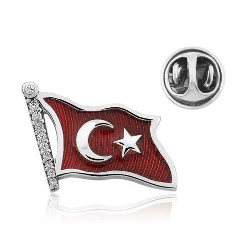 Lucky Life Gümüş Türk Bayrağı Rozet