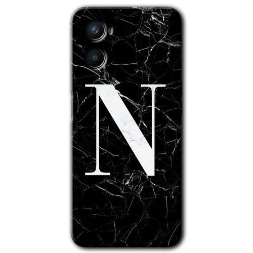 OPPO Oppo A96 Kılıf HD Desen Baskılı Arka Kapak - Siyah Mermer Desenli N Harfi