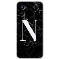 OPPO Oppo A96 Kılıf HD Desen Baskılı Arka Kapak - Siyah Mermer Desenli N Harfi