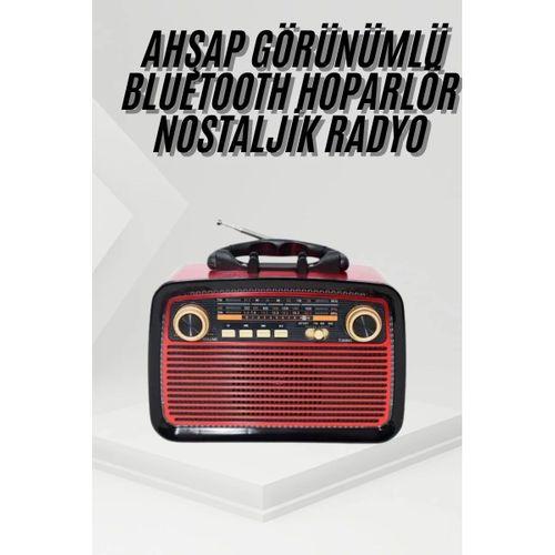 Nostalji Radyo Bluetooth Hoparlör Usb-sd Kart Giriş Led Fener Işıklı Bataryalı Pilli