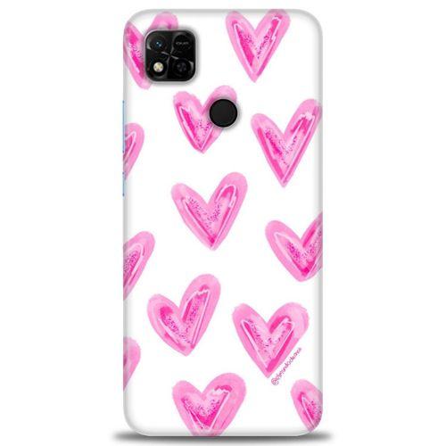 Xiaomi Redmi 10A Kılıf HD Baskılı Kılıf - Pembe Kalpler + Tam Ekran Koruyucu