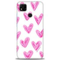 Xiaomi Redmi 10A Kılıf HD Baskılı Kılıf - Pembe Kalpler + Tam Ekran Koruyucu