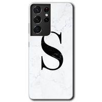 Galaxy S21 Ultra Kılıf HD Desen Baskılı Arka Kapak - Beyaz Mermer Desenli S Harfi