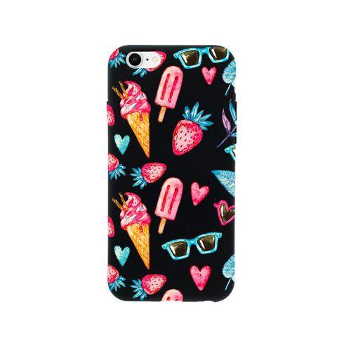 iPhone 6s Summer Çilek Premium Siyah Lansman Silikonlu Kılıf