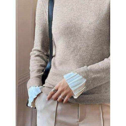 Kadın Uzun Kollu Fırfırlı Yakalı Triko Krem Bluz