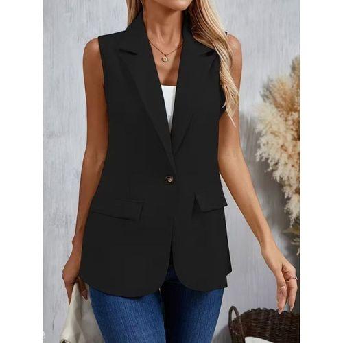 Kadın Kolsuz Yakalı önden Tek Düğmeli Atlas Ceket