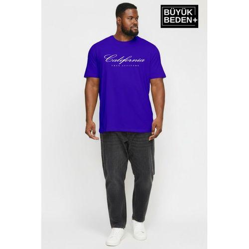 Süperlife Erkek Büyük Beden El Yazılı California Baskılı 3xl-6xl Bisiklet Yaka Tshırt SPR26TBS510-07